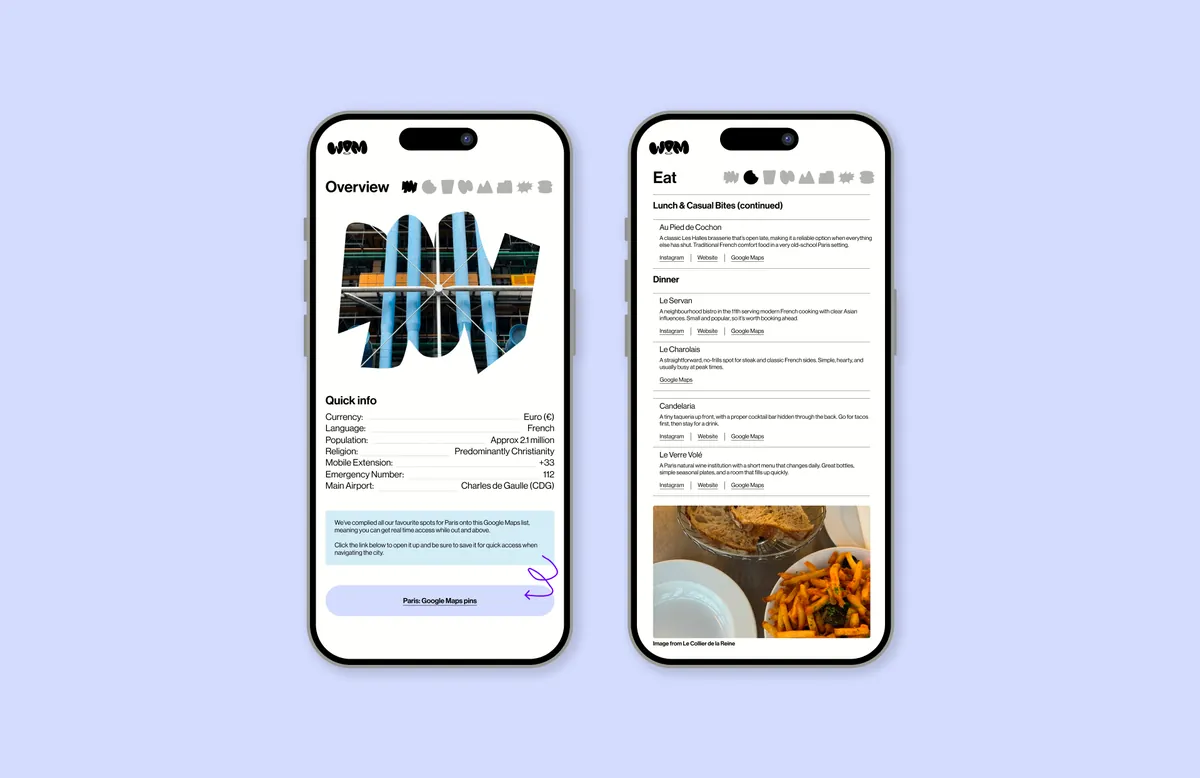 Inside the Paris guide: Overview and Eat sections